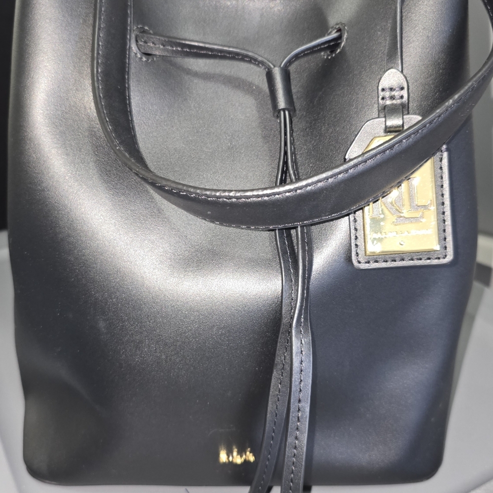 Ralph Lauren Double RL Black Shoulder Bag with Smooth Leather and Gold Accents - Picture 6 of 6